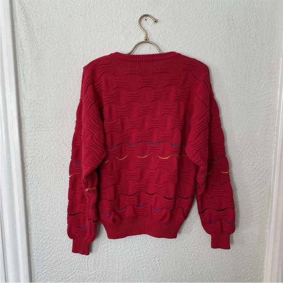 Vtg 90s Textured 3D Sweater Red Colours by Alexander Julian Biggie Smalls Cosby - Picture 7 of 12